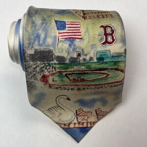 Stonehenge Mens Tie 100% Silk Boston Mass Sites Theme Multi-color Long Necktie